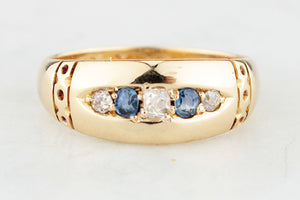ANTIQUE VICTORIAN 1890 SAPPHIRE & DIAMOND RING 18ct GOLD