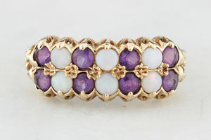 RETRO c1970’S AMETHYST & SOLID OPAL RING 9ct GOLD