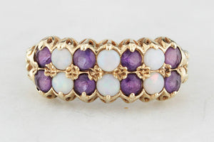 RETRO c1970’S AMETHYST & SOLID OPAL RING 9ct GOLD