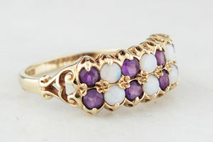RETRO c1970’S AMETHYST & SOLID OPAL RING 9ct GOLD
