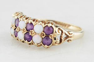 RETRO c1970’S AMETHYST & SOLID OPAL RING 9ct GOLD