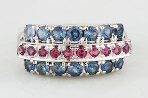 ART DECO CEYLON SAPPHIRE & RUBY RING 14ct WHITE GOLD