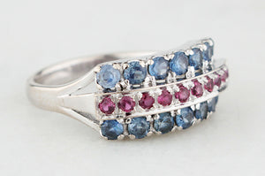 ART DECO CEYLON SAPPHIRE & RUBY RING 14ct WHITE GOLD