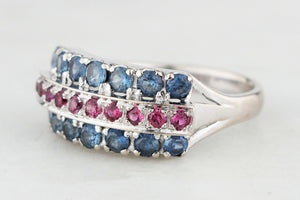 ART DECO CEYLON SAPPHIRE & RUBY RING 14ct WHITE GOLD