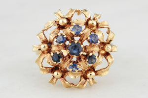 VINTAGE c1930's SAPPHIRE CLUSTER RING 18ct YELLOW GOLD
