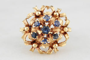 VINTAGE c1930's SAPPHIRE CLUSTER RING 18ct YELLOW GOLD