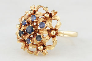 VINTAGE c1930's SAPPHIRE CLUSTER RING 18ct YELLOW GOLD