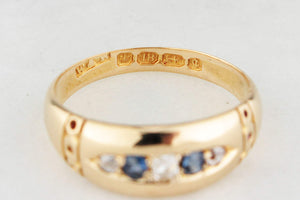 ANTIQUE VICTORIAN 1890 SAPPHIRE & DIAMOND RING 18ct GOLD