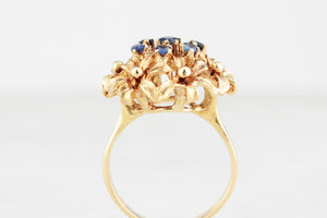 VINTAGE c1930's SAPPHIRE CLUSTER RING 18ct YELLOW GOLD