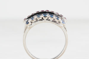 ART DECO CEYLON SAPPHIRE & RUBY RING 14ct WHITE GOLD