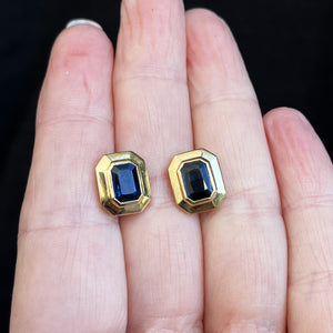 VINTAGE ESTATE 3.80ct SAPPHIRE STUD EARRINGS 18ct GOLD