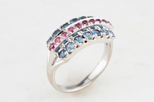ART DECO CEYLON SAPPHIRE & RUBY RING 14ct WHITE GOLD