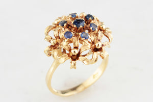 VINTAGE c1930's SAPPHIRE CLUSTER RING 18ct YELLOW GOLD