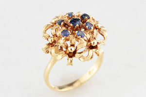 VINTAGE c1930's SAPPHIRE CLUSTER RING 18ct YELLOW GOLD