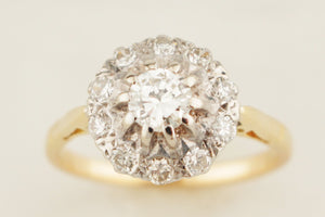 ART DECO c1930 .72ct DIAMOND CLUSTER RING 18ct GOLD