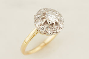 ART DECO c1930 .72ct DIAMOND CLUSTER RING 18ct GOLD