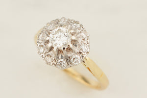 ART DECO c1930 .72ct DIAMOND CLUSTER RING 18ct GOLD