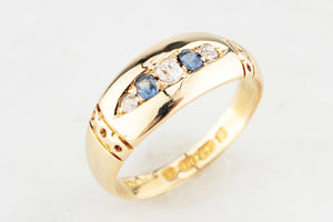 ANTIQUE VICTORIAN 1890 SAPPHIRE & DIAMOND RING 18ct GOLD