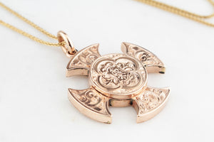 ANTIQUE VICTORIAN c1850 CROSS LOCKET PENDANT 9ct GOLD