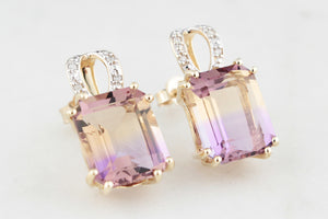 MODERN 10.20ct AMETRINE & DIAMOND EARRINGS 9ct GOLD
