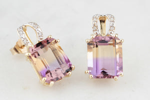 MODERN 10.20ct AMETRINE & DIAMOND EARRINGS 9ct GOLD