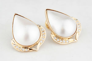 DESIGNER MABE PEARL & DIAMOND STATEMENT EARRINGS 18ct GOLD