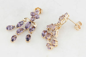 TANZANITE & DIAMOND CHANDELIER EARRINGS 9ct GOLD