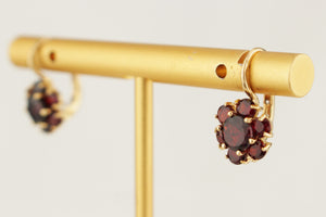 VINTAGE PYROPE GARNET CLUSTER EARRINGS 18ct GOLD