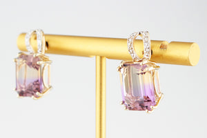 MODERN 10.20ct AMETRINE & DIAMOND EARRINGS 9ct GOLD
