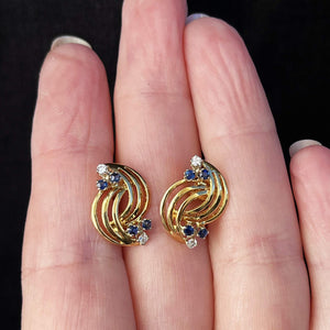 VINTAGE SAPPHIRE & DIAMOND EARRINGS 18ct GOLD