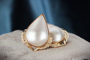DESIGNER MABE PEARL & DIAMOND STATEMENT EARRINGS 18ct GOLD