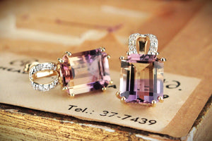 MODERN 10.20ct AMETRINE & DIAMOND EARRINGS 9ct GOLD
