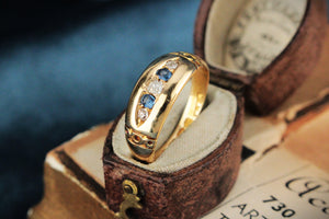 ANTIQUE VICTORIAN 1890 SAPPHIRE & DIAMOND RING 18ct GOLD