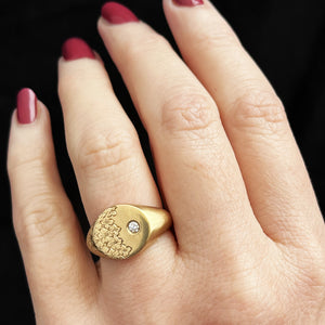 BESPOKE DIAMOND FLORAL SIGNET RING 9CT GOLD