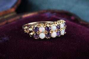 RETRO c1970’S AMETHYST & SOLID OPAL RING 9ct GOLD