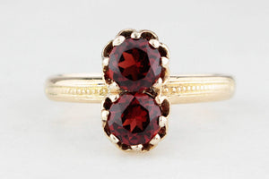 ANTIQUE EDWARDIAN c1915 GARNET ‘TOI ET MOI’ RING 14ct GOLD