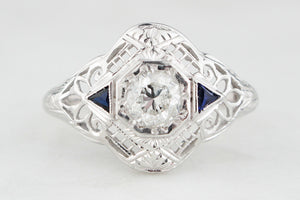ANTIQUE 1920s .65ct DIAMOND & SAPPHIRE RING 18ct WHITE GOLD