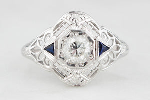 ANTIQUE 1920s .65ct DIAMOND & SAPPHIRE RING 18ct WHITE GOLD