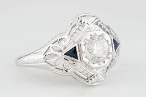 ANTIQUE 1920s .65ct DIAMOND & SAPPHIRE RING 18ct WHITE GOLD