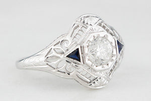 ANTIQUE 1920s .65ct DIAMOND & SAPPHIRE RING 18ct WHITE GOLD
