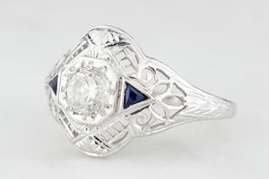 ANTIQUE 1920s .65ct DIAMOND & SAPPHIRE RING 18ct WHITE GOLD