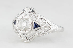 ANTIQUE 1920s .65ct DIAMOND & SAPPHIRE RING 18ct WHITE GOLD