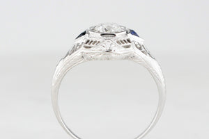 ANTIQUE 1920s .65ct DIAMOND & SAPPHIRE RING 18ct WHITE GOLD
