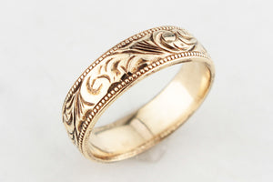VINTAGE ETCHED BAND 9CT GOLD