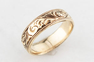 VINTAGE ETCHED BAND 9CT GOLD