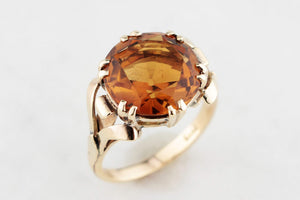 VINTAGE c1940s 5ct MANDARIN CITRINE COCKTAIL RING 9ct GOLD