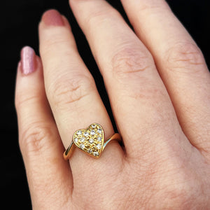 VINTAGE DIAMOND HEART RING 18ct YELLOW GOLD