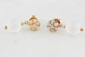 BESPOKE VINTAGE SOLID OPAL & CARVED CAMPHOR GLASS EARRINGS 9ct GOLD