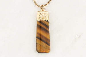 ANTIQUE EDWARDIAN c1900 15ct CHATOYANT TIGER’S EYE FOB PENDANT