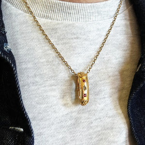 ANTIQUE EDWARDIAN DIAMOND & GARNET SCARF CLIP 9ct GOLD